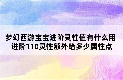 梦幻西游宝宝进阶灵性值有什么用 进阶110灵性额外给多少属性点